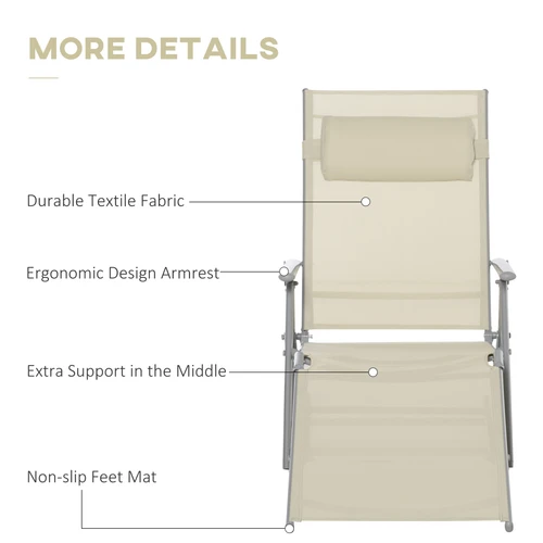Beige Folding Chaise Lounge Chair with Seven Adjustable Backrest for Outdoor Relaxation by Outsunny