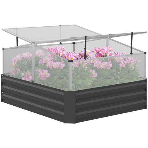 Outsunny Outsuuny Galvanised Raised Garden Bed with Greenhouse and Cover, Dark Grey - Raised Beds