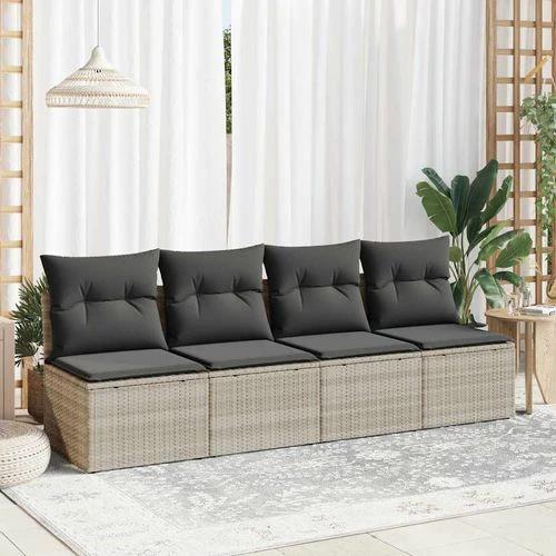 vidaXL vidaXL 4 Piece Garden Sofa Set with Cushions Light Grey Poly Rattan Acacia - Garden Sofa Sets