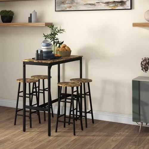 HOMCOM 5 Piece Bar Set, Industrial Kitchen and Chair Set Rustic Brown by HOMCOM