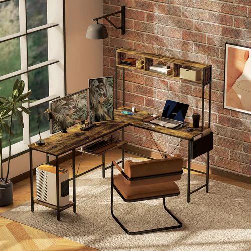 HOMCOM Reversible Corner Desk w/ USB Port, Long Computer Desk for 2 Person - Desk