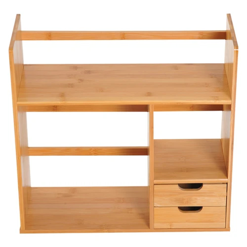 HOMCOM Bamboo Desktop Organizer with 180 Degree Rotation and Two Drawers for Office Storage Enthusiasts - Desk