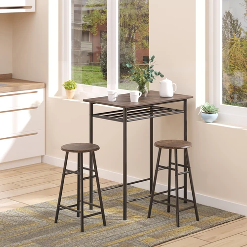 HOMCOM Compact Bar Set with Metal Frame and Oak Finish Featuring Storage Shelf for Small Spaces - Dining Set