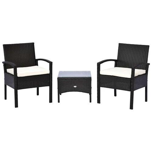 3PC Garden Rattan Bistro Set Balcony Dining Table 2 Seater Chair Outsunny by Unbranded