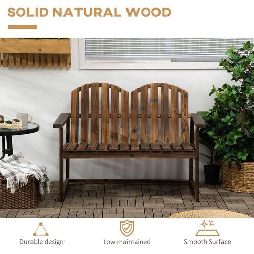 Outsunny Outdoor Wooden Bench for Two People, Patio Loveseat Chair with Slatted Backrest - Garden Chairs