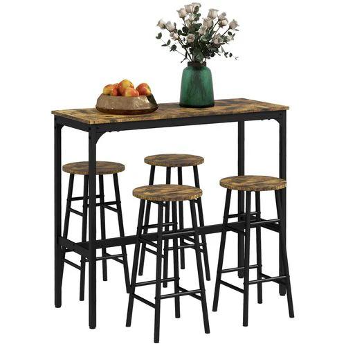 HOMCOM 5 Piece Bar Set, Industrial Kitchen and Chair Set Rustic Brown by HOMCOM