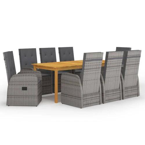 vidaXL 9 Piece Garden Dining Set with Cushions Grey Poly Rattan by vidaXL