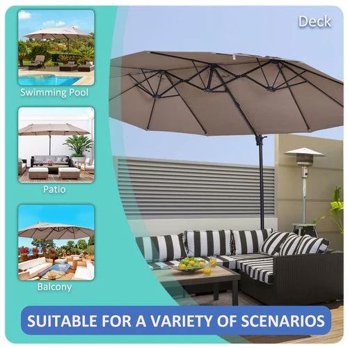 Outsunny Outsunny Double Canopy Offset Parasol Umbrella Garden Shade Steel Canopy Brown - Parasol