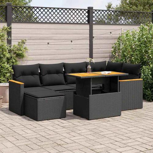 vidaXL vidaXL 7 Piece Garden Sofa Set with Cushions Black Poly Rattan Acacia - Garden Sofa Sets