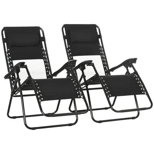 Foldable Garden Recliner Chair Set of 2 w/ Footstool & Headrest, Black by Outsunny