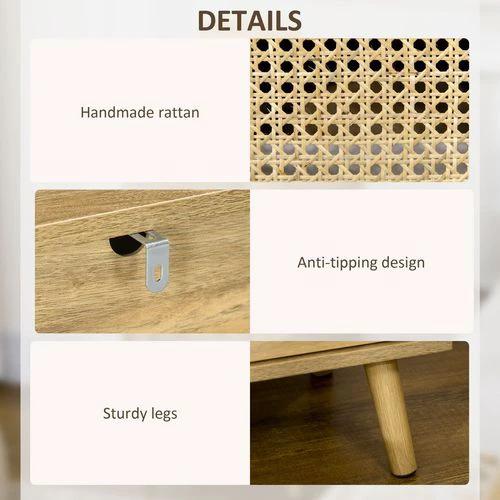 HOMCOM HOMCOM Nightstand, Rattan Bedside Table, Sofa Side Table w/ Cabinet, Shelf - Bedside Table