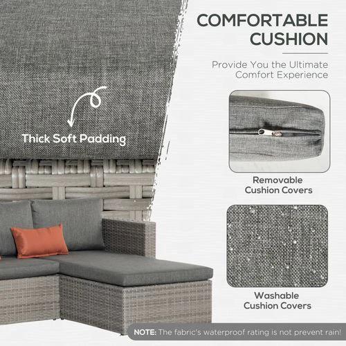 3 Pc PE Rattan Corner Sofa Set, w/ Tempered Glass Table-top & Soft Cushion Grey by Outsunny
