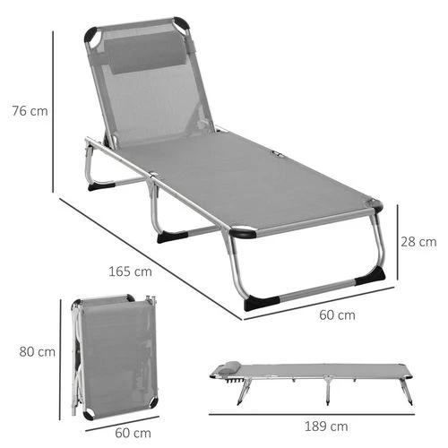 Outsunny Outsunny Folding Outdoor Reclining Sun Lounger Chair Aluminium Frame Light Grey - Sun Lounger