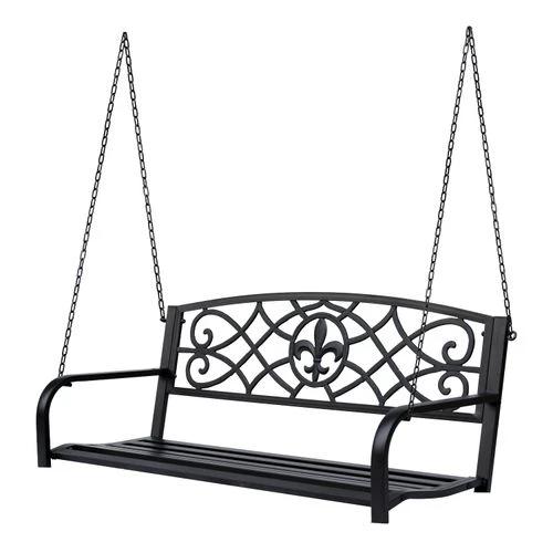 Outsunny Steel Fleur-de-Lis Design Porch Swing Seat Bench with Chains - Hammocks