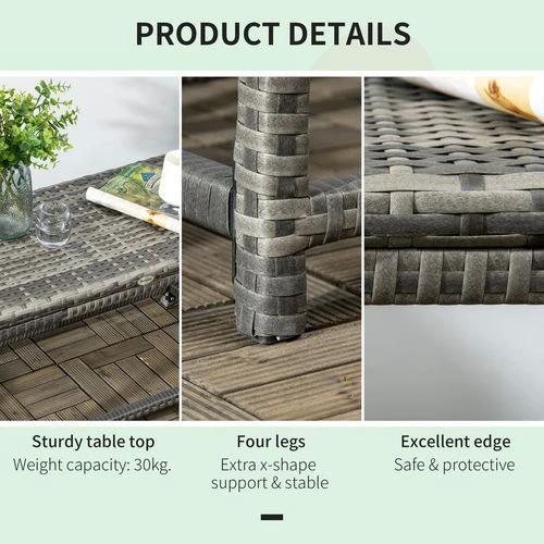 Outdoor Coffee Table w/ Plastic Board Under the Full Woven Table Top, Grey by Outsunny