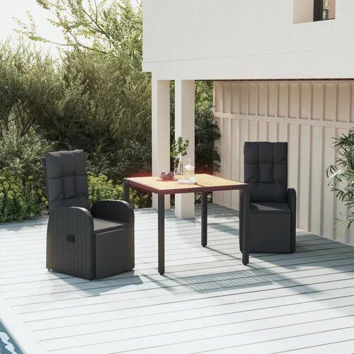 vidaXL vidaXL 3 Piece Garden Dining Set Black Poly Rattan&Solid Wood Acacia - Uncategorized Garden Set