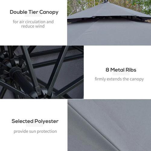 Outsunny 3(m) Cantilever Parasol Hanging Banana Umbrella w/ lights, Grey by Outsunny