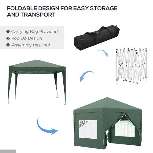 Outsunny 3mx3m Pop Up Gazebo Party Tent Canopy Marquee with Storage Bag Green by Outsunny