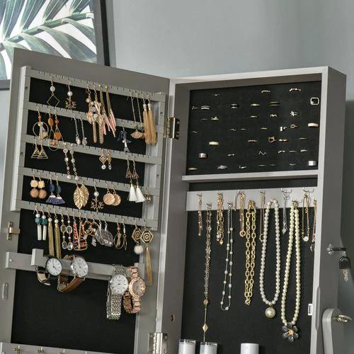 Mirrored Jewellery Cabinet Lockable Jewellery Organiser Grey - Mirror