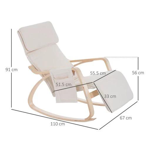 Rocking Chair Recliner Armchair with Adjustable Footrest, Cream White by HOMCOM
