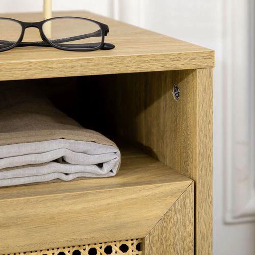 HOMCOM HOMCOM Nightstand, Rattan Bedside Table, Sofa Side Table w/ Cabinet, Shelf - Bedside Table