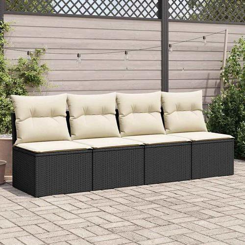 vidaXL vidaXL 4 Piece Garden Sofa Set with Cushions Black Poly Rattan Acacia - Garden Sofa Sets