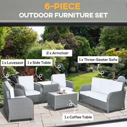 Outsunny Outsunny 6 Piece Rattan Garden Furniture Set with Sofa, Glass Table, Grey - Garden Sofa Sets
