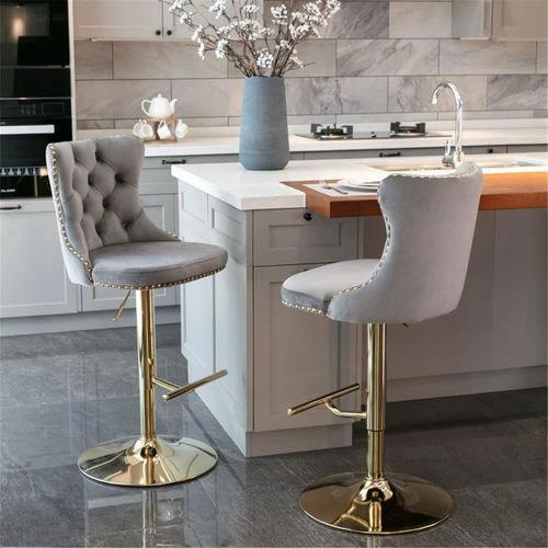 Luxurious Velvet Bar Stools with Adjustable Height and 360 Degree Rotation for Elegant Dining Spaces by N/A