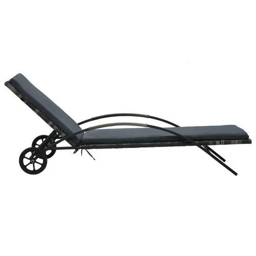 Sun Lounger with Cushion & Wheels Poly Rattan Anthracite by vidaXL
