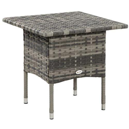 Outsunny PE Rattan Outdoor Coffee Table, Rattan Side Table for Patio, Garden, Mixed Grey - Garden Table