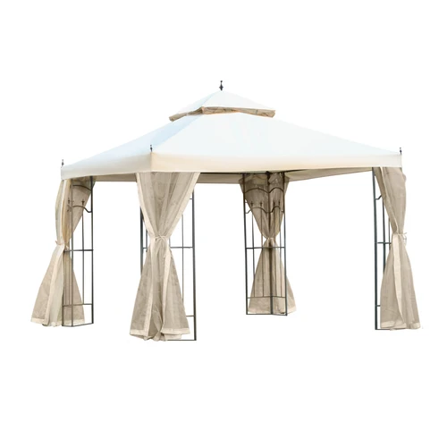 Outsunny Double Top Garden Gazebo 3 x 3 M Cream White with Curtains for Outdoor Parties and Events by Unbranded