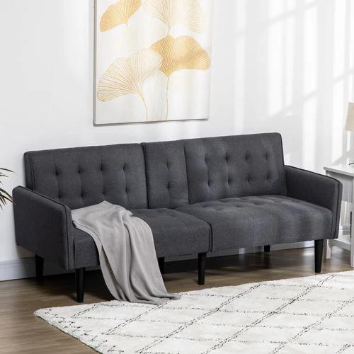 HOMCOM Upholstered Sofa bed 3 Seater Home Theater Futon Recliner with Cupholders Grey - Sofa Bed
