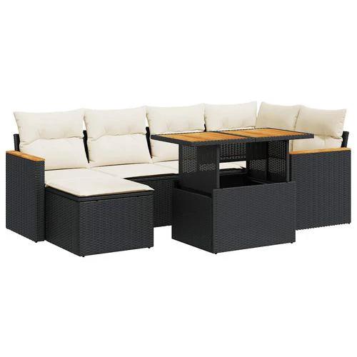 vidaXL vidaXL 7 Piece Garden Sofa Set with Cushions Black Poly Rattan Acacia - Garden Sofa Sets
