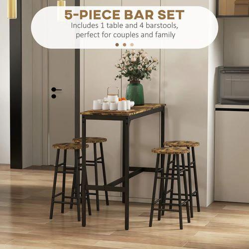 HOMCOM 5 Piece Bar Set, Industrial Kitchen and Chair Set Rustic Brown by HOMCOM