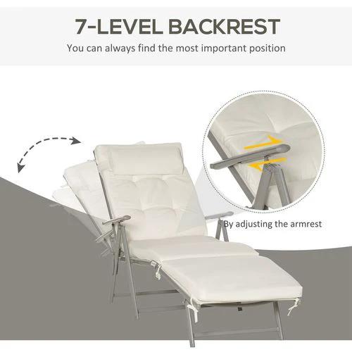 Sun Lounger Recliner Foldable Padded Seat Adjustable Texteline White by Outsunny