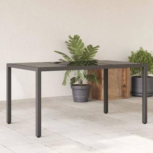 vidaXL Garden Table with Glass Top Black 150x90x75 cm Poly Rattan by vidaXL