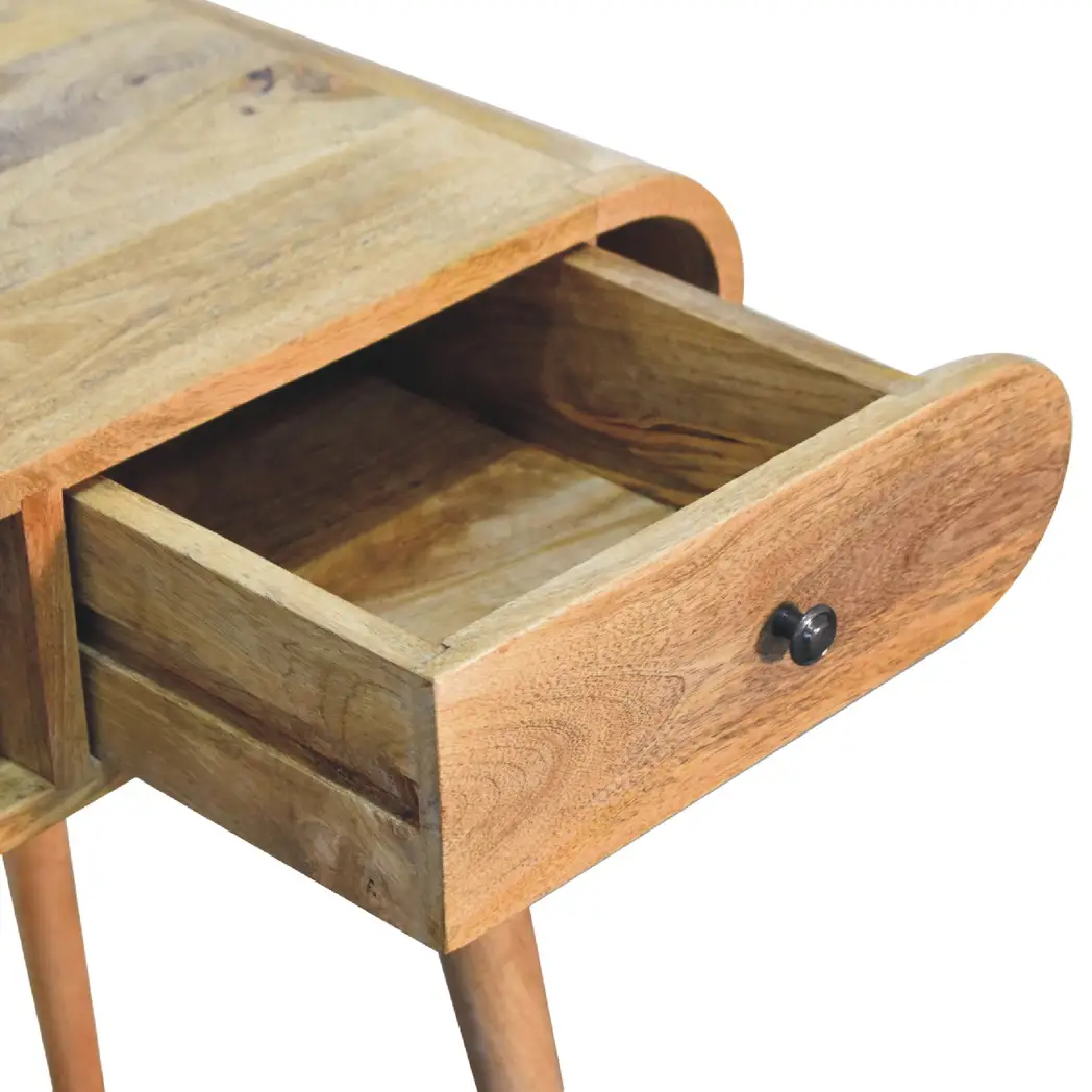 Artisan Furniture Artisan Furniture Solid Wood Curved Oak-ish Writing Desk, 1 Drawer & 1 Shelf, Beige - Desk