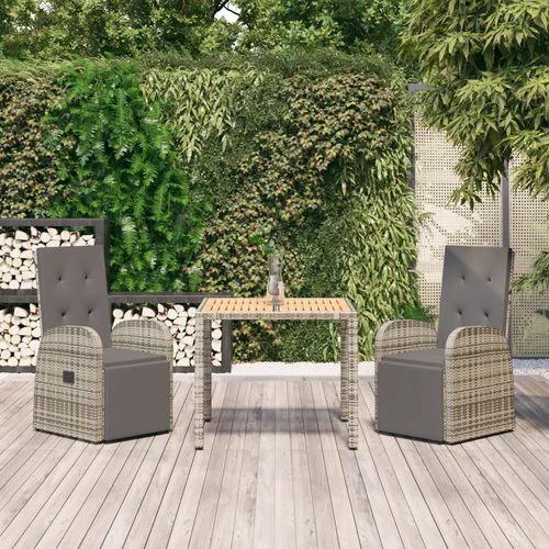 vidaXL vidaXL 3 Piece Garden Dining Set Grey Poly Rattan&Solid Wood Acacia - Garden Set