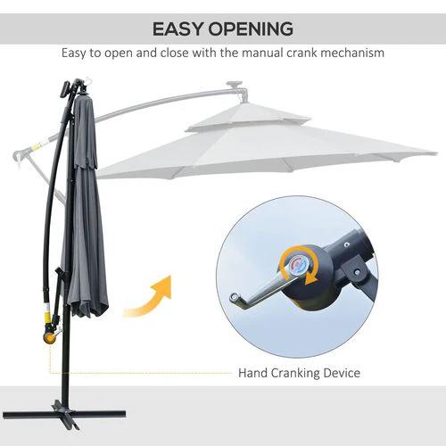 Outsunny 3(m) Cantilever Parasol Hanging Banana Umbrella w/ lights, Grey by Outsunny