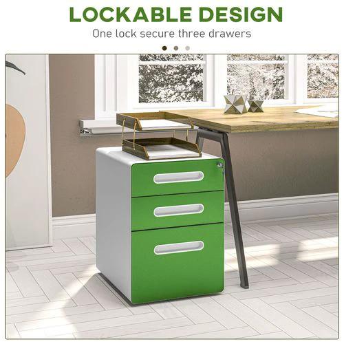 Vinsetto 3 Drawer Modern Steel Filing Cabinet w/ 4 Wheels Lock Box by Vinsetto