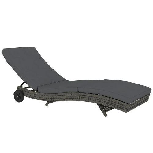 Outsunny Outsunny Outdoor Rattan Sun Lounger with Reclining Back, Wheels, Dark Grey - Sun Lounger