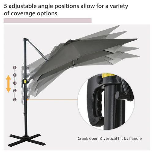 Outsunny Square Cantilever Roma Parasol 360� Rotation w/ Hand Crank, Grey by Outsunny