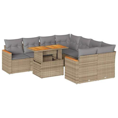 vidaXL 9 Piece Garden Sofa Set with Cushions Beige Poly Rattan Acacia by vidaXL