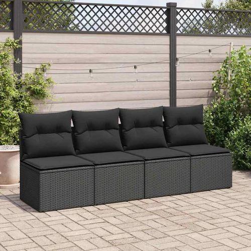 vidaXL 4 Piece Garden Sofa Set with Cushions Black Poly Rattan Acacia by vidaXL