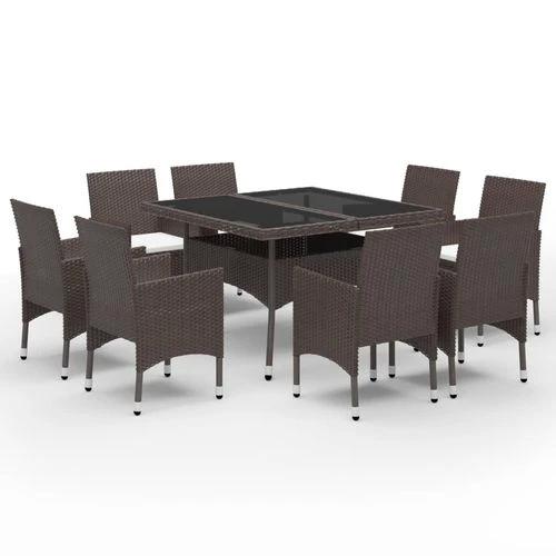 vidaXL 9 Piece Garden Dining Set Poly Rattan and Tempered Glass Brown - Garden Set