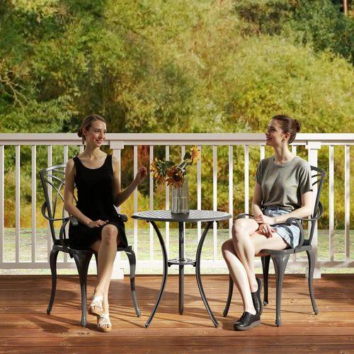 Outsunny Cast Aluminium 2-Seater Outdoor Garden Table & Chair Set Brown - Uncategorized Garden Set