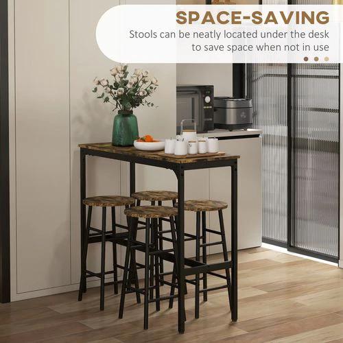 HOMCOM 5 Piece Bar Set, Industrial Kitchen and Chair Set Rustic Brown by HOMCOM