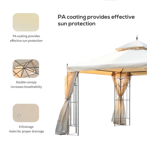 Unbranded Outsunny Double Top Garden Gazebo 3 x 3 M Cream White with Curtains for Outdoor Parties and Events - Gazebos