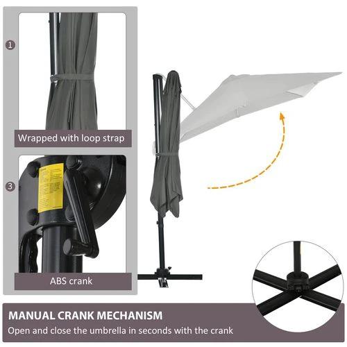 Outsunny Square Cantilever Roma Parasol 360� Rotation w/ Hand Crank, Grey by Outsunny