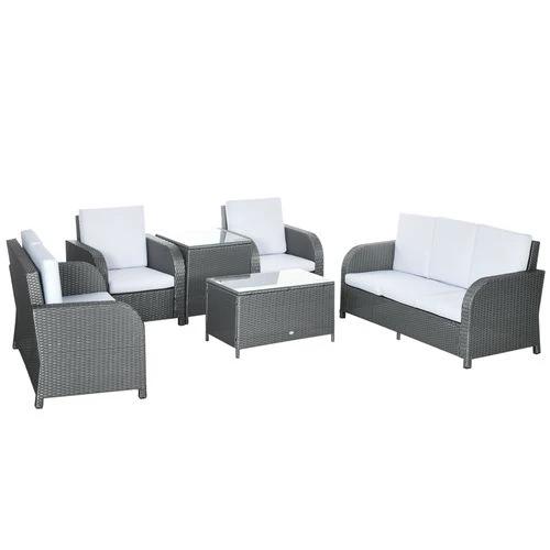 Outsunny Outsunny 6 Piece Rattan Garden Furniture Set with Sofa, Glass Table, Grey - Garden Sofa Sets